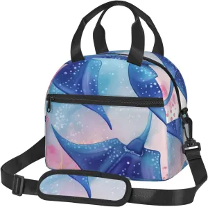 Insulated Lunch Bags for Women Men Reusable Lunch Box with Adjustable Shoulder Strap Sea Animals Stingrays Cooler Bag Large Lunch Tote Bag Leakproof Lunchbox for Office Travel