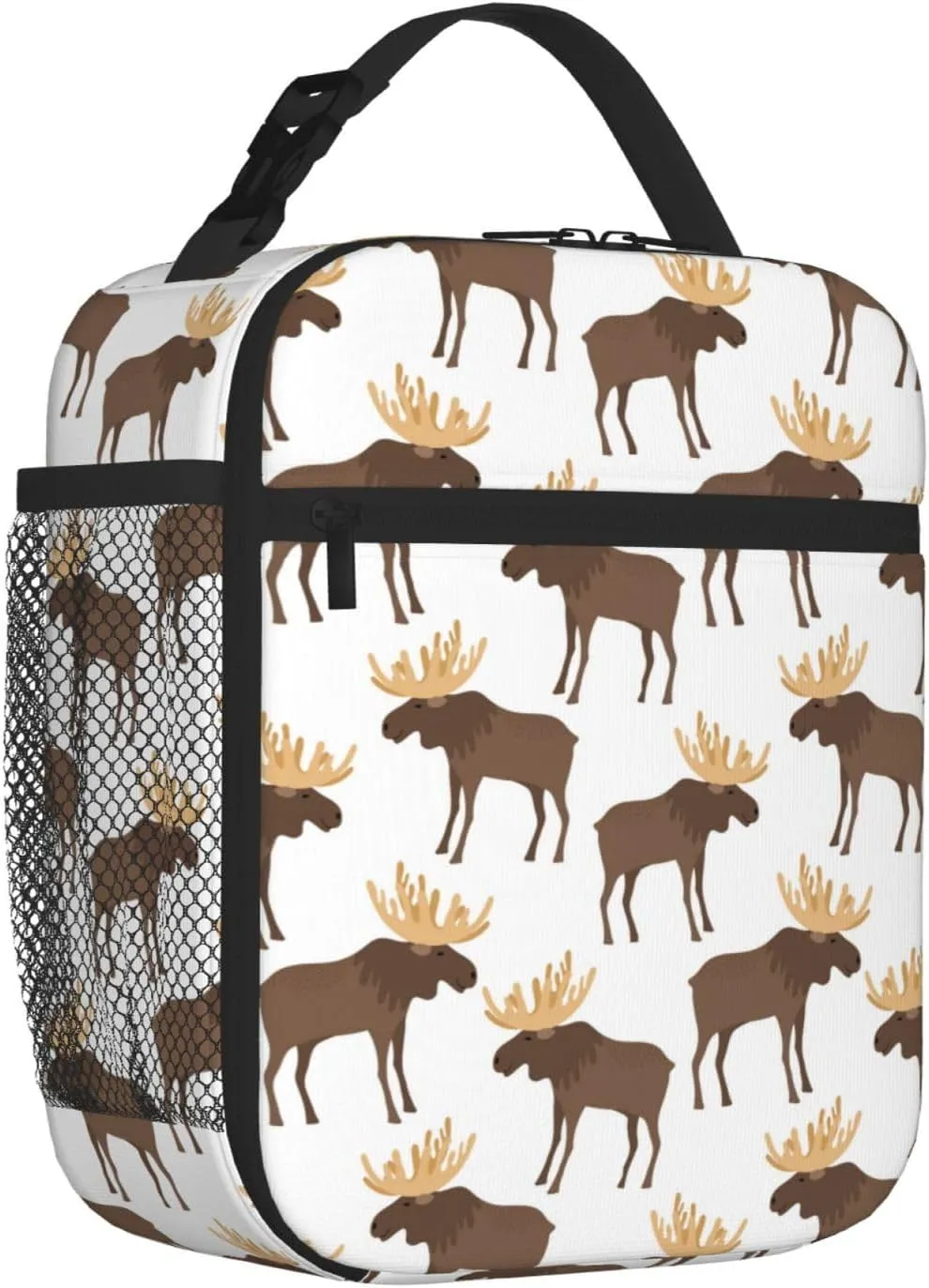 Insulated Lunch Bags for Women Men Work - cute moose horns elk cartoon Reusable Cooler Lunch Box, Adult Lunch Tote Bag for Office Picnic