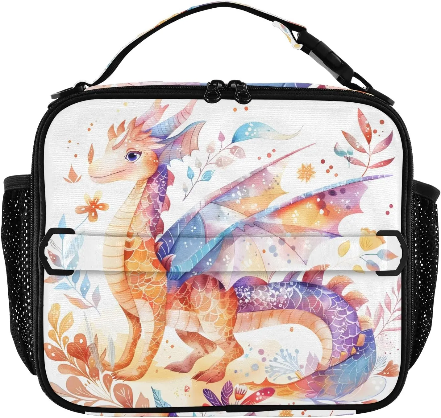 Insulated Lunch Box Cute Cartoon Pterosaur Reusable Lunch Bag for Office Work Picnic