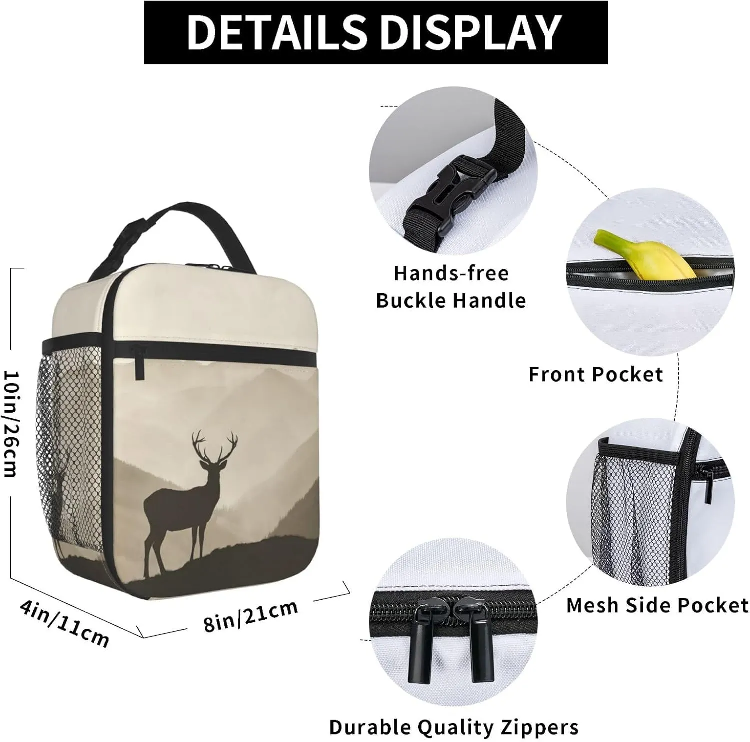 Insulated Lunch Box for Kids Boys Girls, Reusable Lunch Bag for School, Office, Work, Picnic, Travel, Mountain Deer Lunch Box