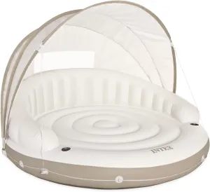 INTEX 58292EP Canopy Island Inflatable Pool Float: Comfortable Lounge Surface – Built-in Cup Holders – Detachable Sunshade – 440lb Max Weight Capacity – 78.5" x 59"