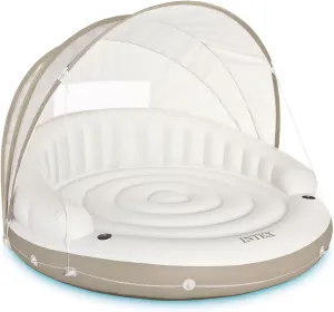 INTEX 58292EP Canopy Island Inflatable Pool Float: Comfortable Lounge Surface – Built-In Cup Holders – Detachable Sunshade – 440lb Max Weight Capacity – 78.5" x 59"