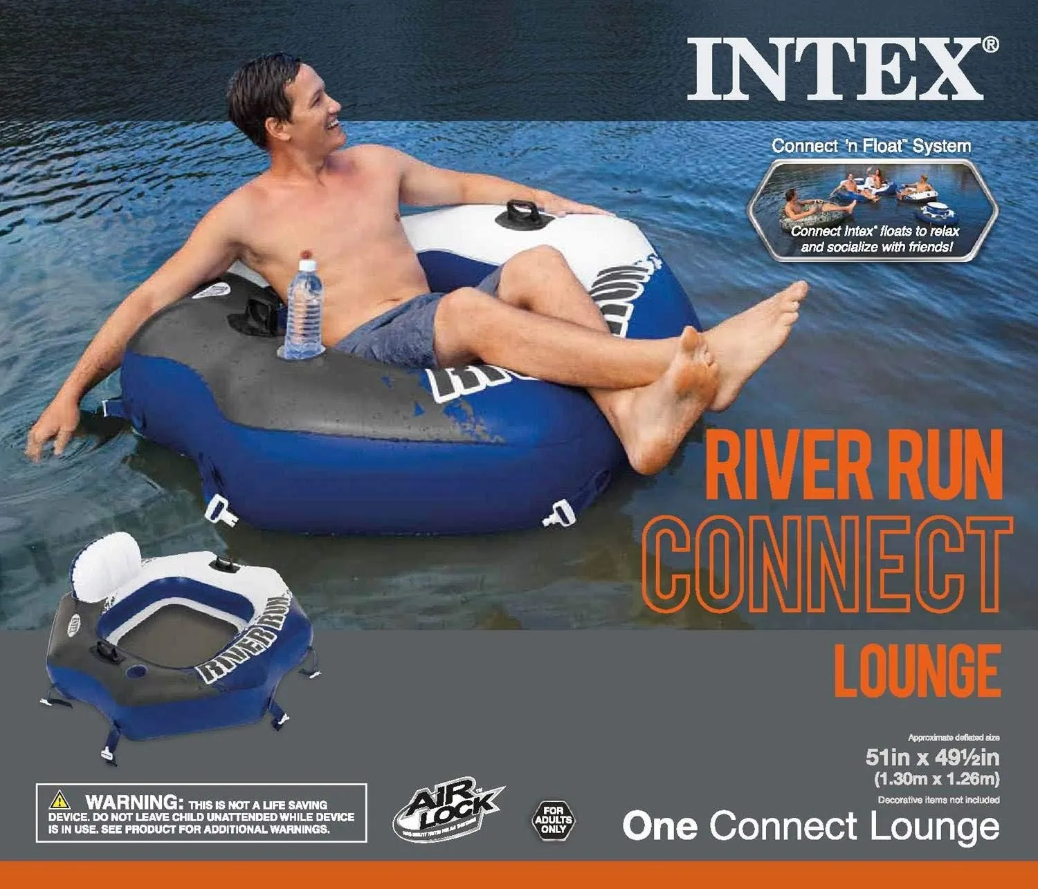 Intex River Run Single Person Inflatable Connecting Lounge Tube