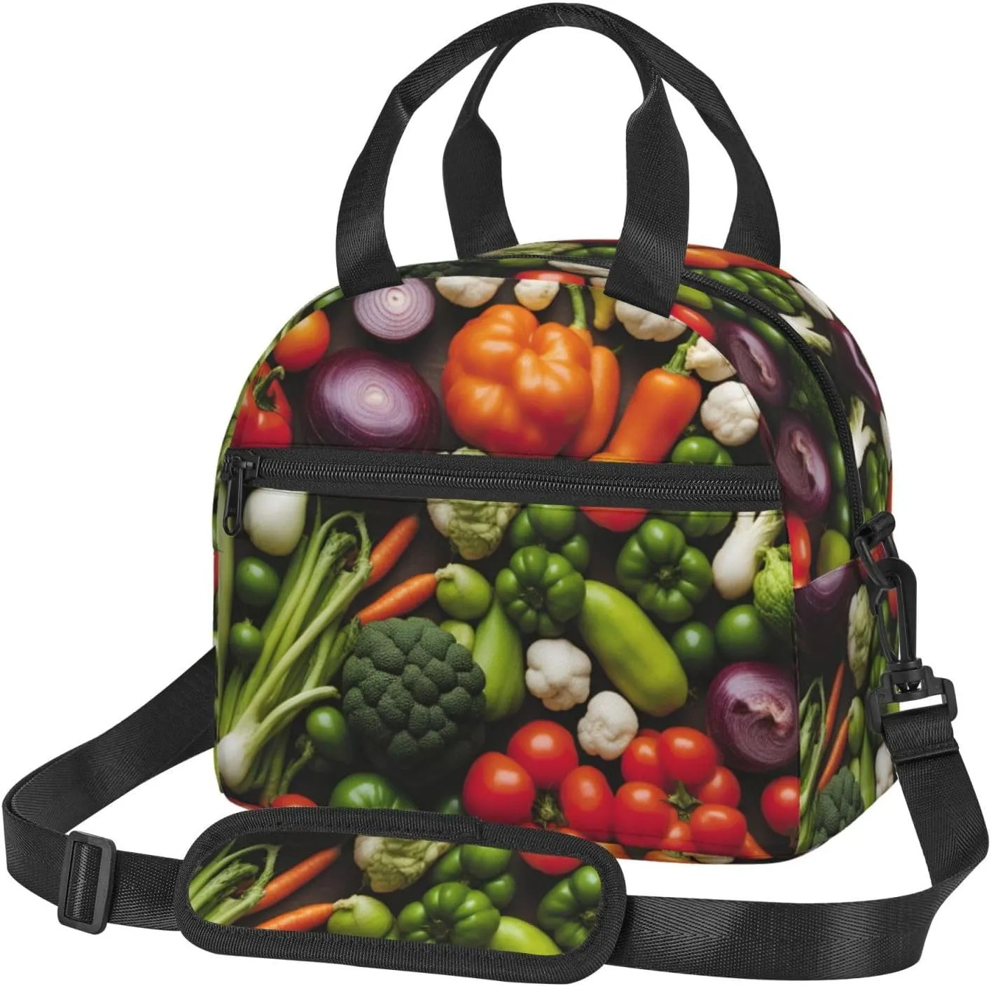 Introduction Of Various Vegetables Print Foods Insulated Lunch Bag Cute Tote Box Leakproof Cooler Adjustable Shoulder Strap