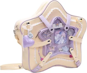 Ita Bag StarShaped Backpack Crossbody Bag | Cute Bowknot or Heart Deco | Gift for Friends Her (clear pocket)
