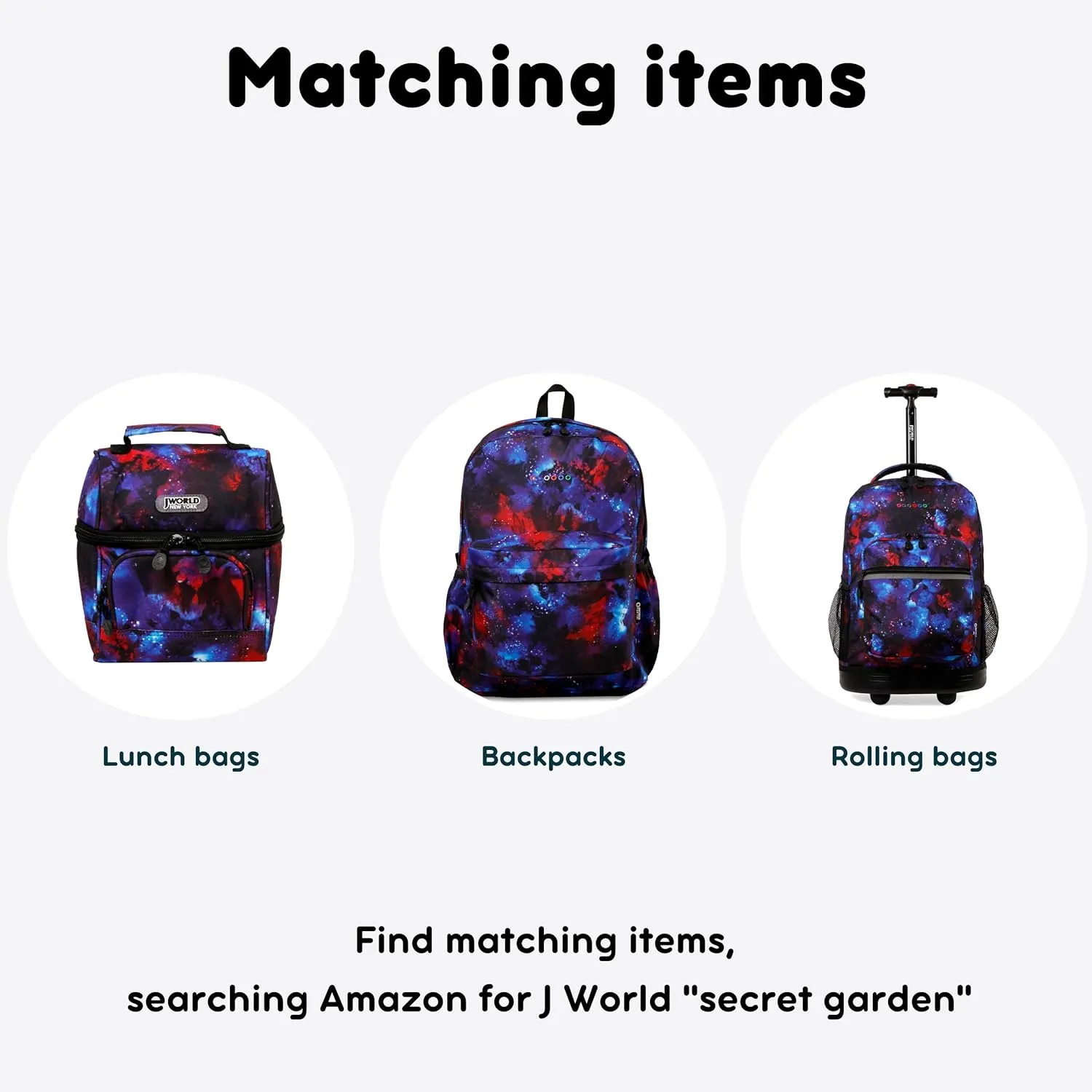 J World Corey Kids Lunch Bag. Insulated Lunch-Box for Girls, Women, Secret Garden