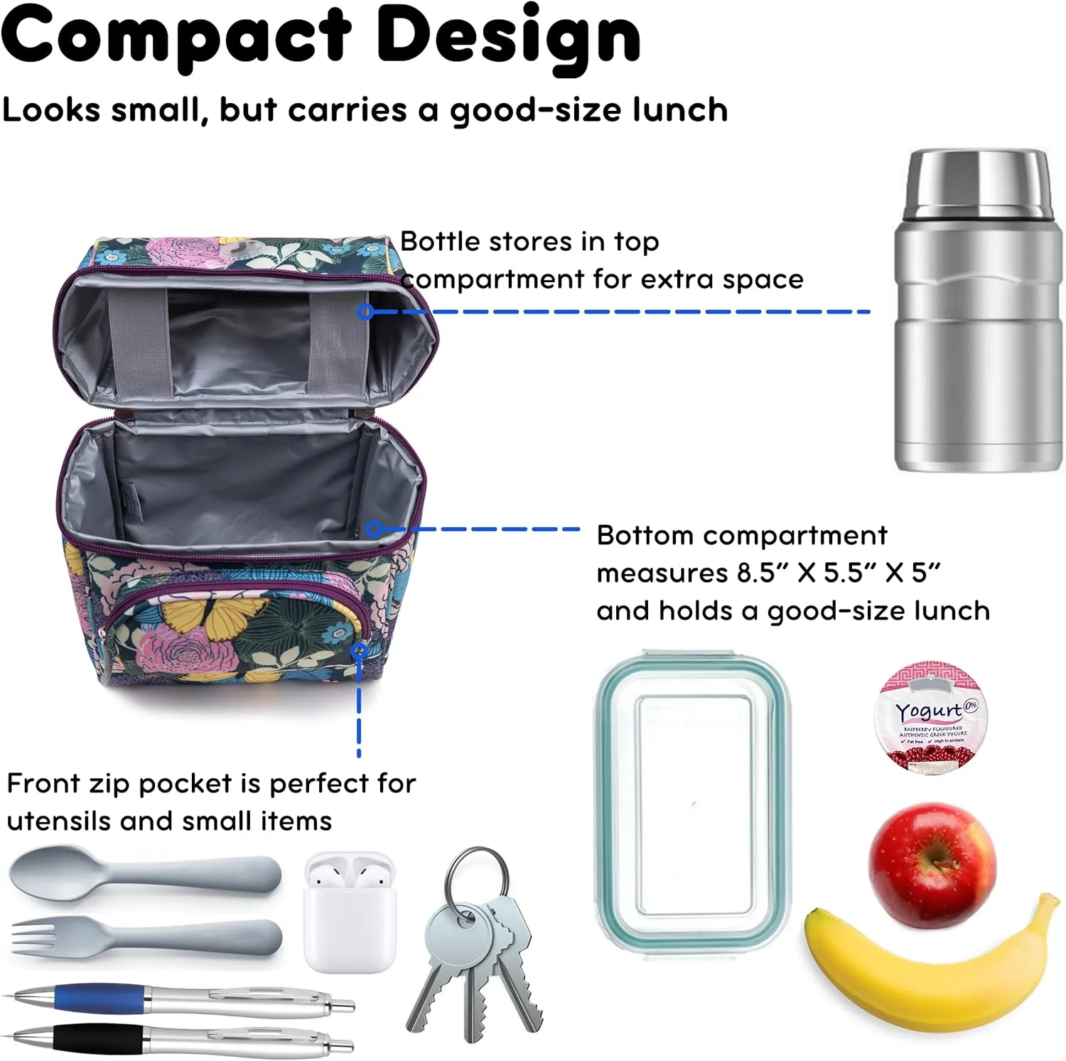 J World Corey Kids Lunch Bag. Insulated Lunch-Box for Girls, Women, Secret Garden