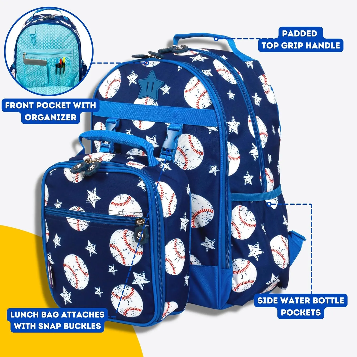 J World New York Unisex Kid's Duet Backpack with Lunch Bag Set, Baseball, One Size