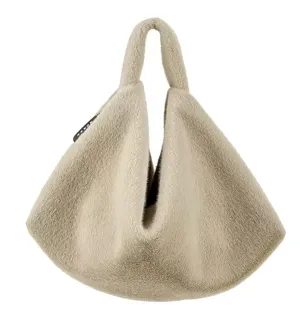 JEF-01 Real Rabbit Fur Handbags For Women Furry Small Bag Fluffy Purse Fuzzy Fur With Zipper And Quality Fur Clutch (Beige)