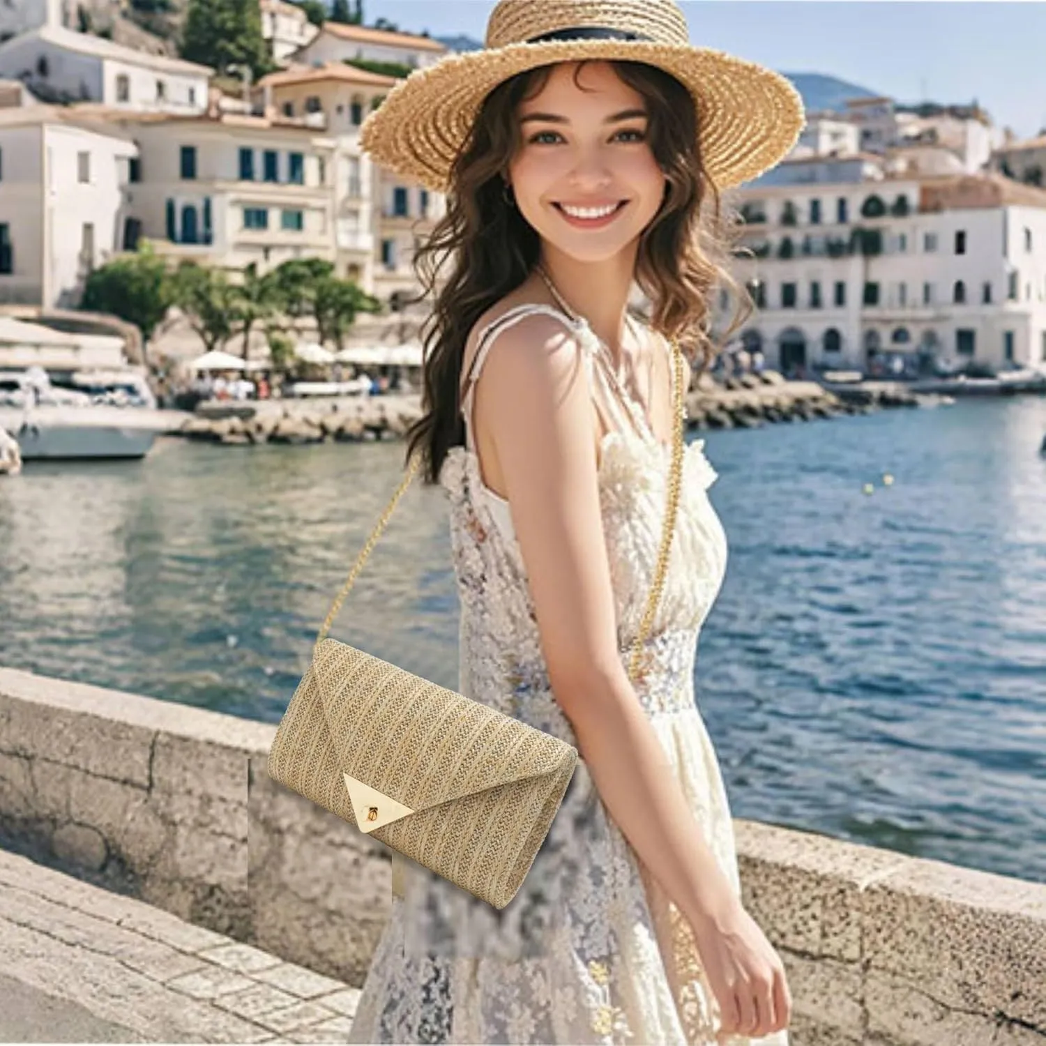 jessie Straw Clutch Purse for Women Summer Woven Beach Bag Rattan Crossbody Evening Purses Vacation Handbags for Party