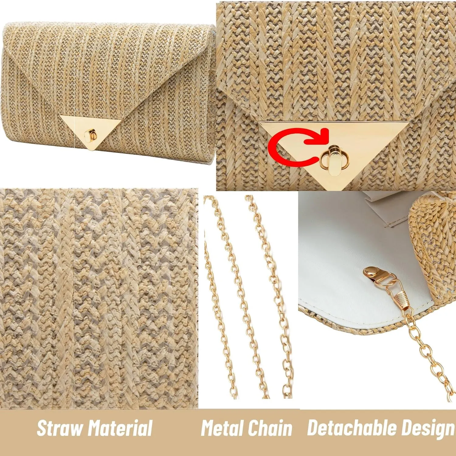 jessie Straw Clutch Purse for Women Summer Woven Beach Bag Rattan Crossbody Evening Purses Vacation Handbags for Party