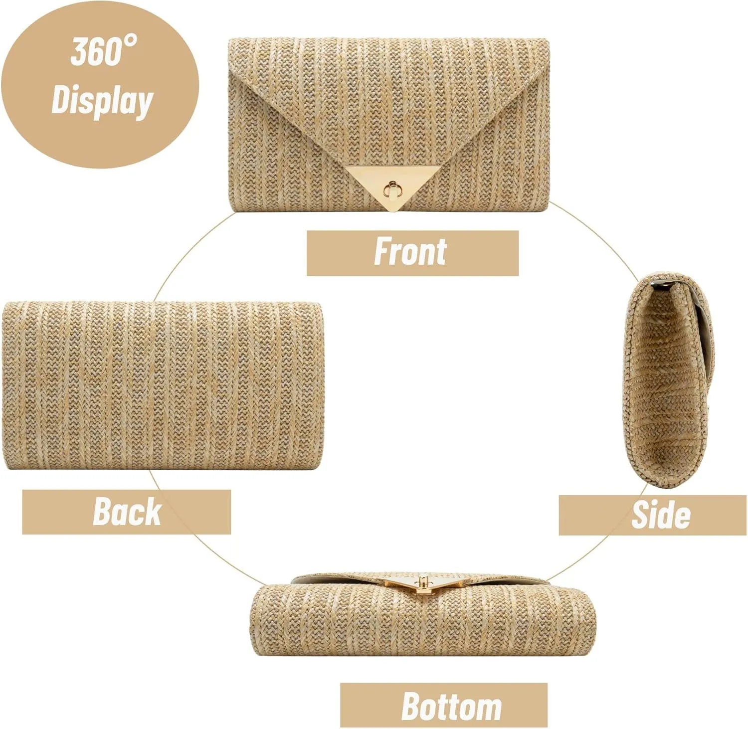 jessie Straw Clutch Purse for Women Summer Woven Beach Bag Rattan Crossbody Evening Purses Vacation Handbags for Party