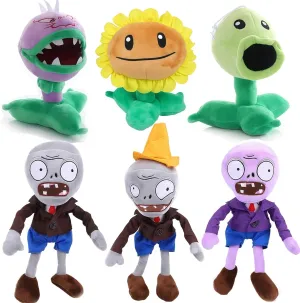 JHESAO 6 PCS Plants and Zombies PVZ Plush Zombies Plants Sets Toy Peashooter Conehead Zombie, 1 2 Stuffed Soft Chomper Doll Duck Zombie, Sunflower PVZ Figure Doll Purple Zombie New