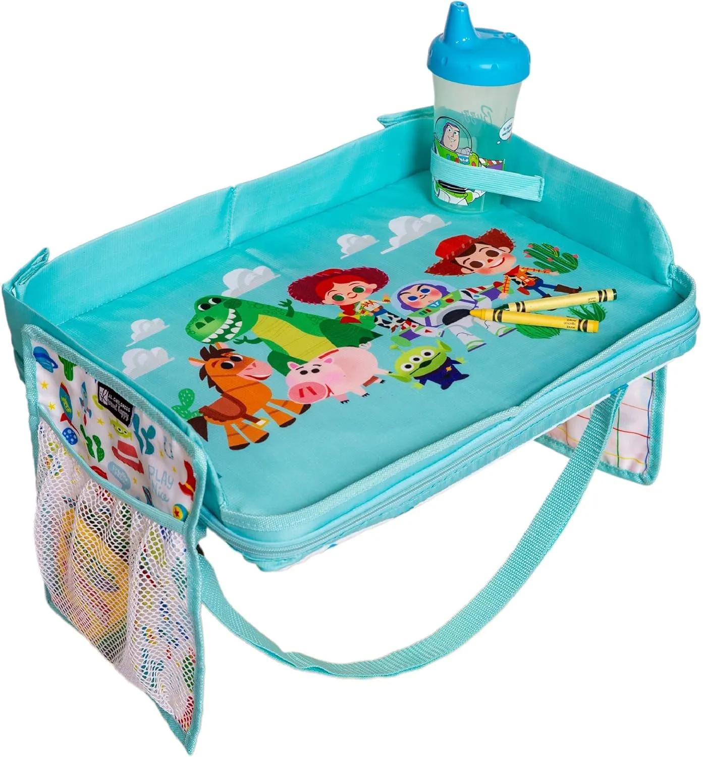 J.L. Childress Disney Baby 3-in-1 Travel Tray & iPad Tablet Holder - Car Seat Lap Tray for Toddlers, Kids - Use on Airplanes, Road Trips, Lap Desk - Tablet Holder and Carry Bag - Toy Story