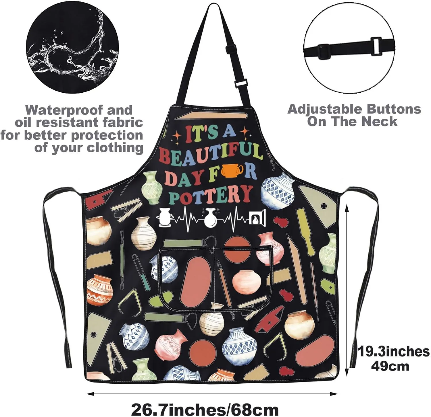 JNIAP Pottery Apron - Artist & Teacher Apron - Beautiful Day For Pottery