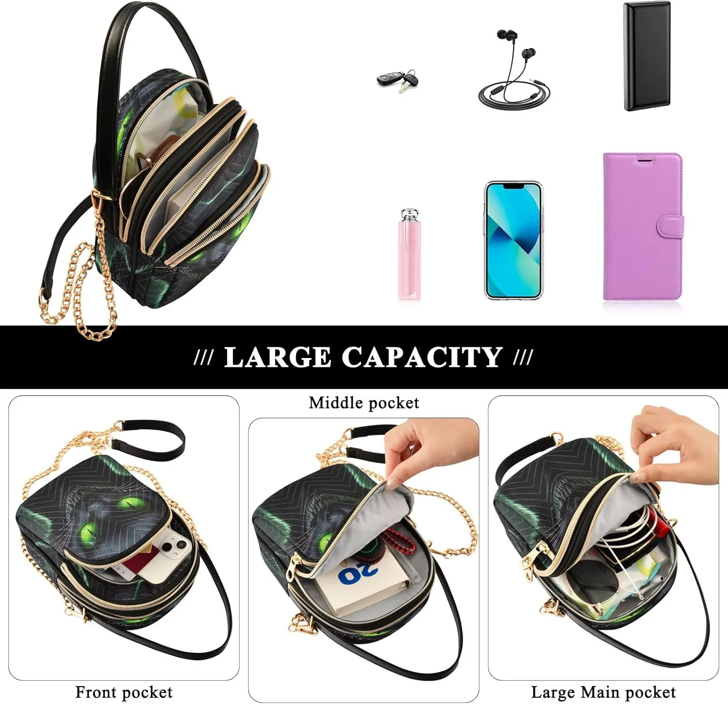 Joisal Rainbow Colored Tree Women Crossbody Bags Triple Zip Women's Shoulder Bag, Womans Purses