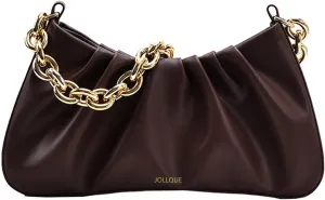 JOLLQUE Shoulder Bag for Women,Small Leather Dumpling Bags Handbag Purse,Gold Chain Evening Clutch Purses