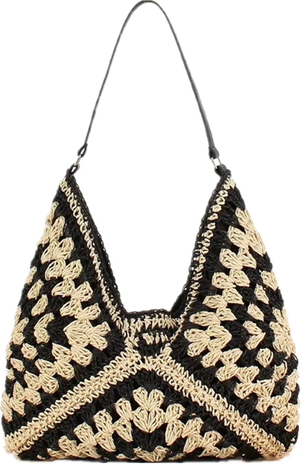 JOLLQUE Straw Shoulder Bag for Women,Hand-woven Small Hobo Handbag Purse,Holiday Summer Beach Clutch for Travel