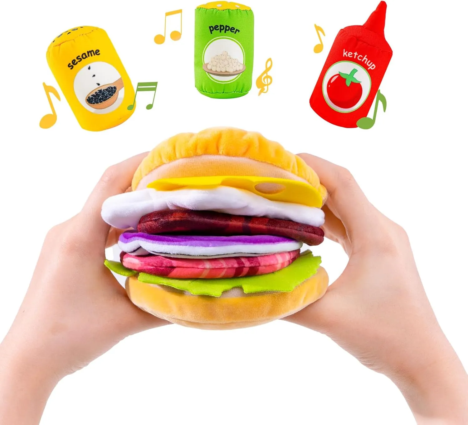 Jollybaby Plush Stuffed Hamburger Fast Food Toy for Baby, Felt Pretend Fake Play Food Toy for Toddler, Soft Cloth Fabric Montessori Sensory Toy for Newborn Baby Boy Girl Gifts