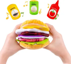 Jollybaby Plush Stuffed Hamburger Fast Food Toy for Baby, Felt Pretend Fake Play Food Toy for Toddler, Soft Cloth Fabric Montessori Sensory Toy for Newborn Baby Boy Girl Gifts