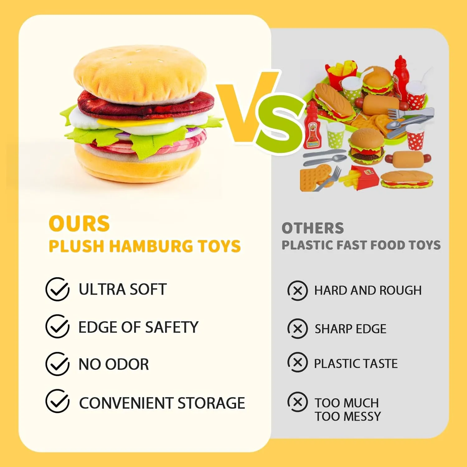 Jollybaby Plush Stuffed Hamburger Fast Food Toy for Baby, Felt Pretend Fake Play Food Toy for Toddler, Soft Cloth Fabric Montessori Sensory Toy for Newborn Baby Boy Girl Gifts