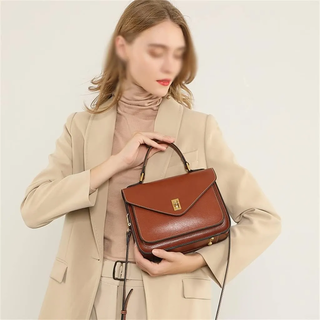 JSEIAJB Bag Wrapping Plant Tanned Leather Temperament Female Bag Hand Bill of Lading Shoulder Cross-body Postman