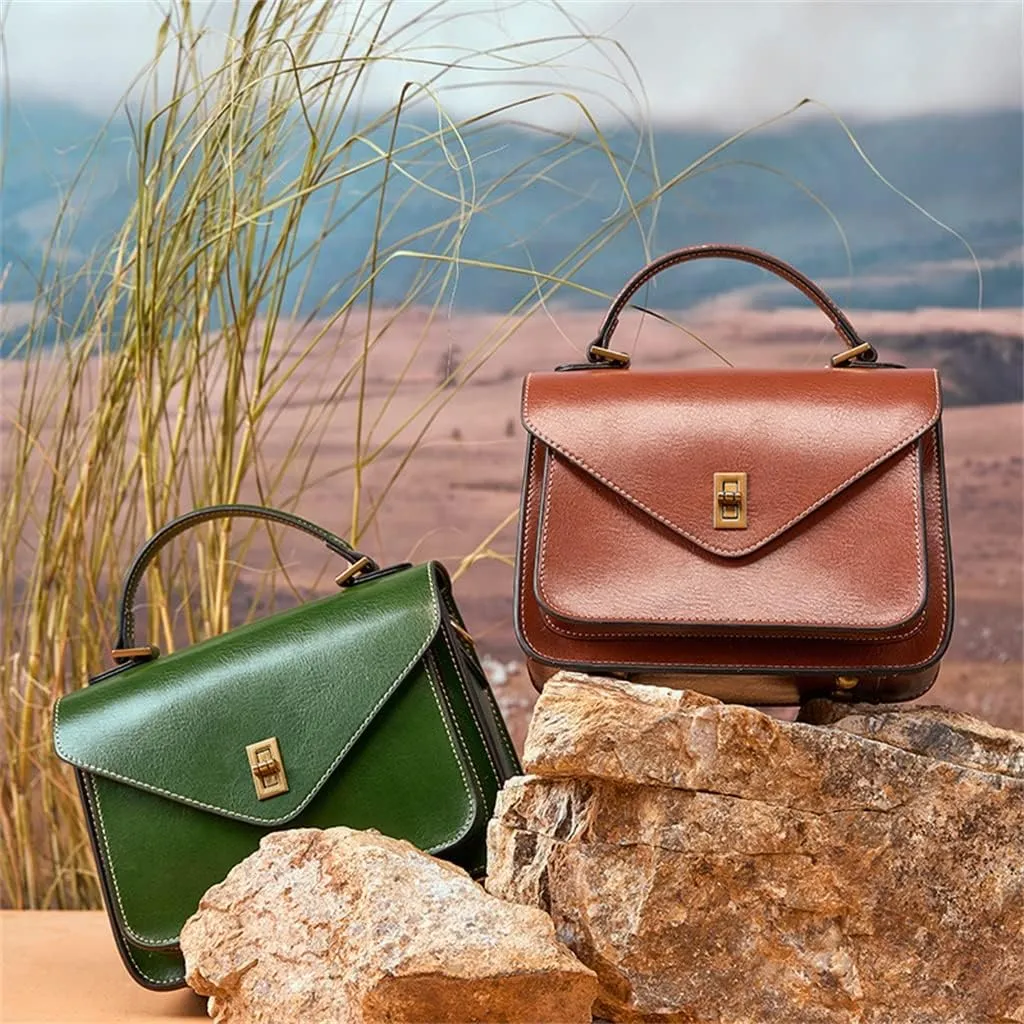 JSEIAJB Bag Wrapping Plant Tanned Leather Temperament Female Bag Hand Bill of Lading Shoulder Cross-body Postman
