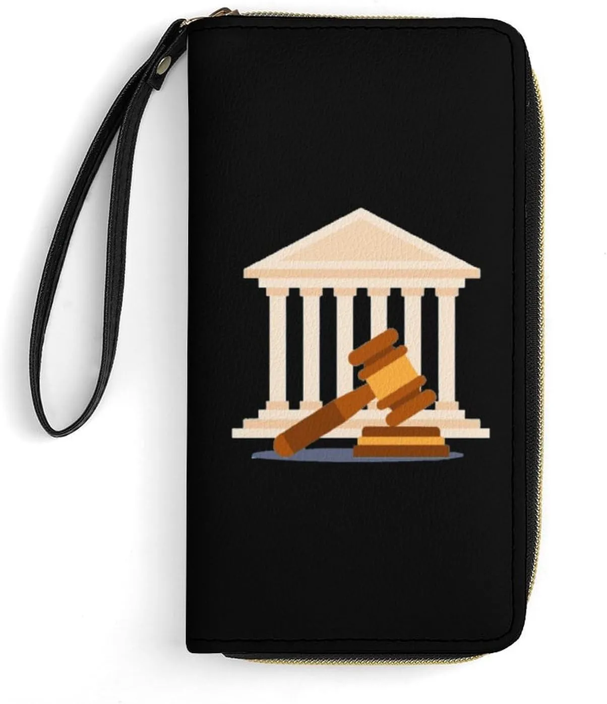 Judge's Hammer Women’s Wallet Zippered Long Clutch Purse Leather Handbag with Wristlet Strap