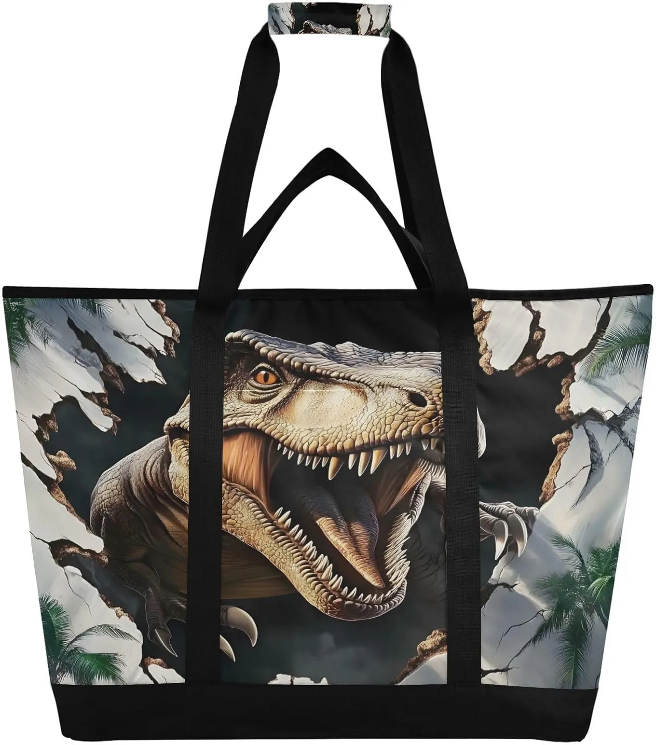 Jungle Dinosaur 3D Print Reusable Insulated Lunchbox Cooler Bag, Leakproof Kitchen Grocery Bag Collapsible Portable Cooler Tote Bag for Picnic, Camping, Office, Travel