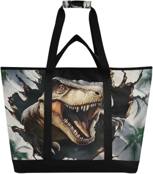 Jungle Dinosaur 3D Print Reusable Insulated Lunchbox Cooler Bag, Leakproof Kitchen Grocery Bag Collapsible Portable Cooler Tote Bag for Picnic, Camping, Office, Travel