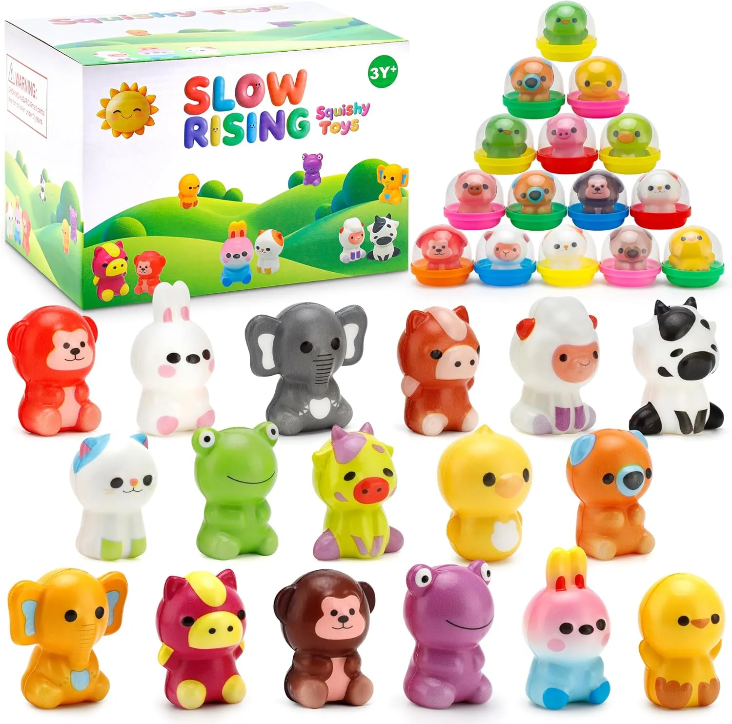 Kawaii Animal Squishy Toys (30 Pack) - Slow Rising Stress Relief Toys with 30 Capsules, Party Favors, Birthday Gifts, Sensory Fidget Toys for Kids, Classroom Rewards, Travel & Claw Machine Prizes