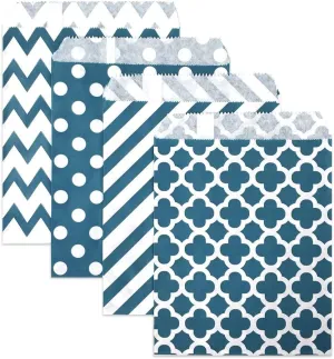 KEYYOOMY 200 Navy Blue Candy Buffet Bags - Small Polka Dot Paper Treat Bags for Wedding & Birthday Party (5x7 inch)
