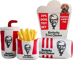 KFC Chicken Box Meal – 3-Piece Dog Toy Set - Chicken Box, French Fries & Soda – Fun Food-Themed Crinkle & Squeaky Interactive Plush Toys for Medium Dogs & Moderate Chewers