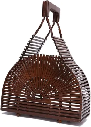 Khaki Women Handbag Bamboo Bag Semicircle Purse Foldable Beach Bag Stylish Purse Random