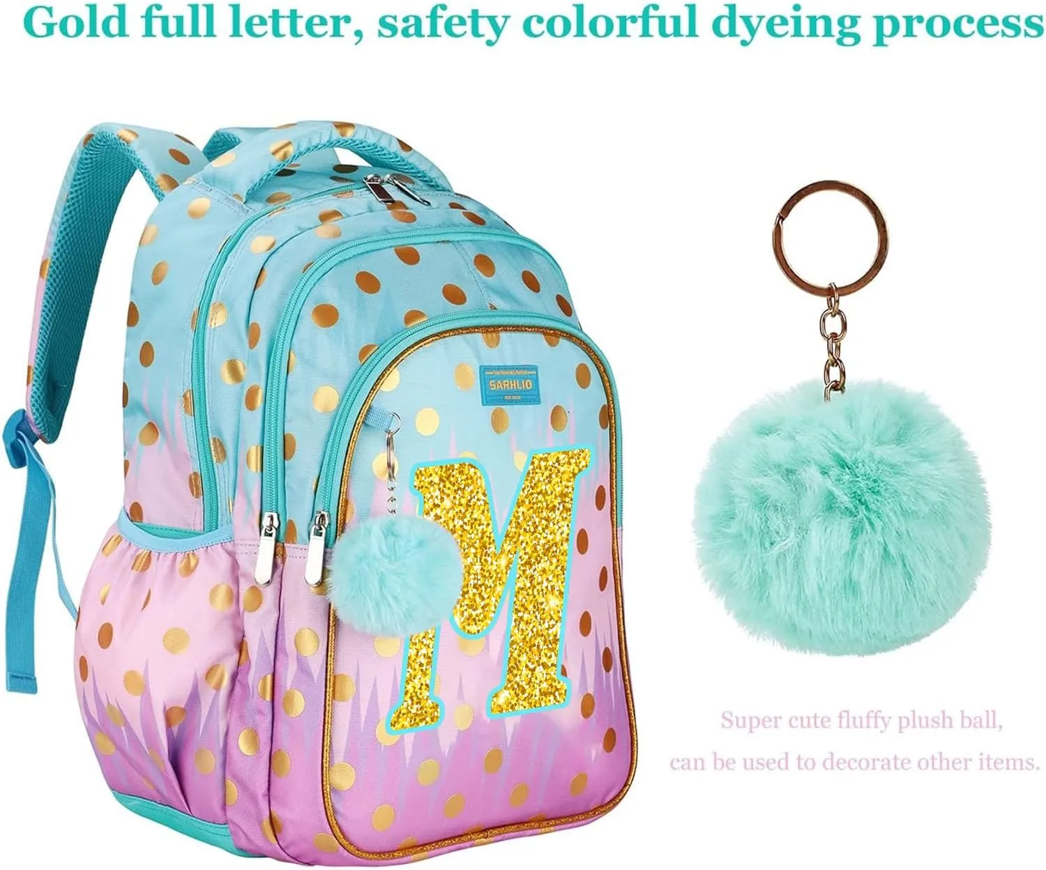 Kids Backpack with Pencil Case, Glitter Galaxy Elementary School Girls School Bag Large 16 Inch Bookbag with Letter M Sparkling Sequin Tower Design