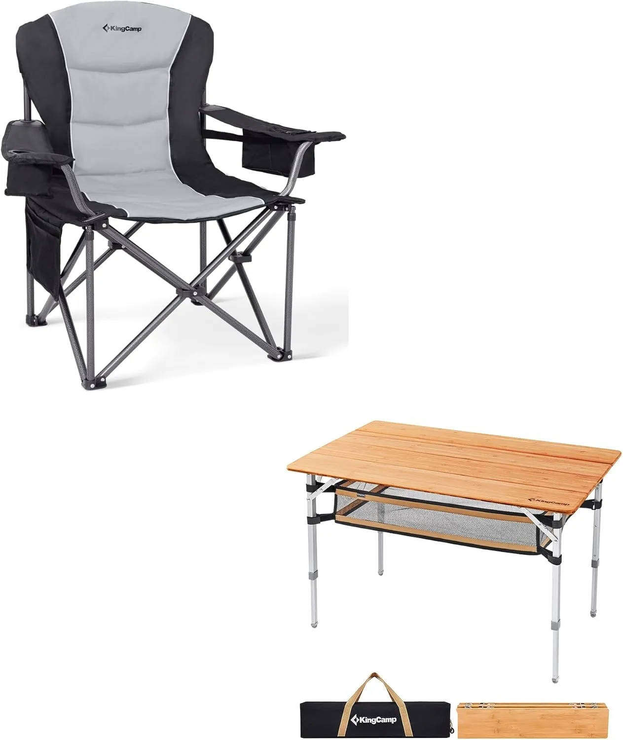KingCamp Oversized Camping Folding Chair, Heavy Duty 450 LBS withBamboo Folding Table Lightweight Camping Table with Storage Mesh Layer