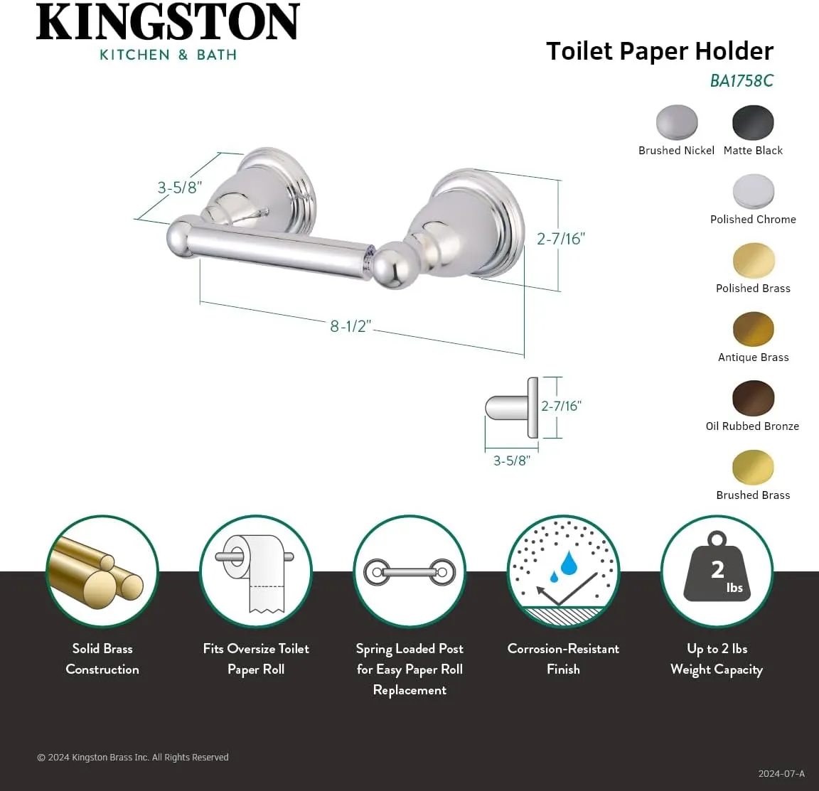 Kingston Brass BA1758BB Heritage Toilet Paper Holder, Brushed Brass 8.5 x 3.63 x 2.44