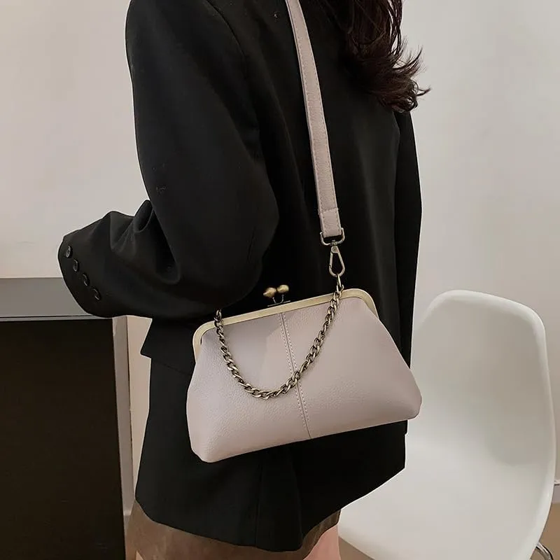 Kiss Lock Purses and Handbags for Women Kisslock Crossbody Bag Faux Leather Clutch Purse Trendy Evening Bag