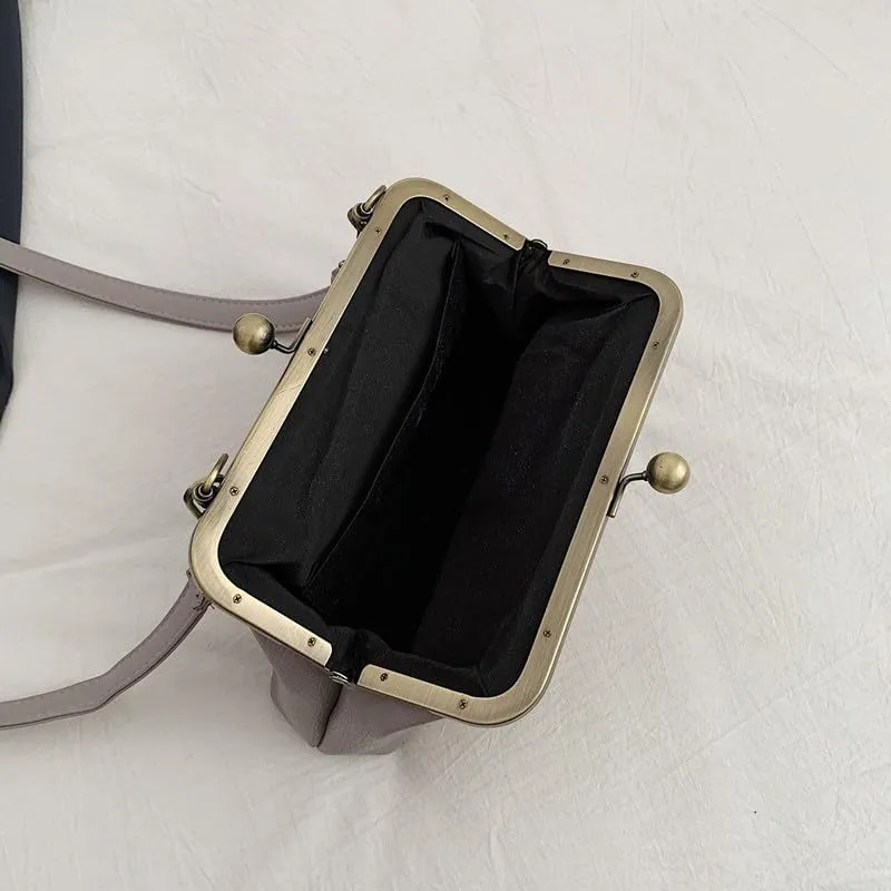 Kiss Lock Purses and Handbags for Women Kisslock Crossbody Bag Faux Leather Clutch Purse Trendy Evening Bag