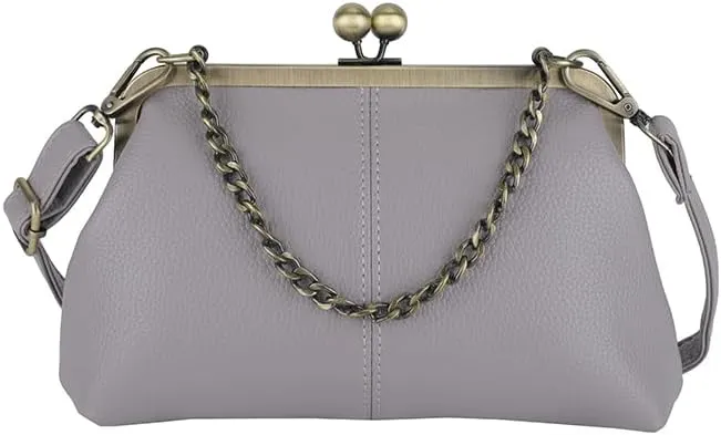 Kiss Lock Purses and Handbags for Women Kisslock Crossbody Bag Faux Leather Clutch Purse Trendy Evening Bag