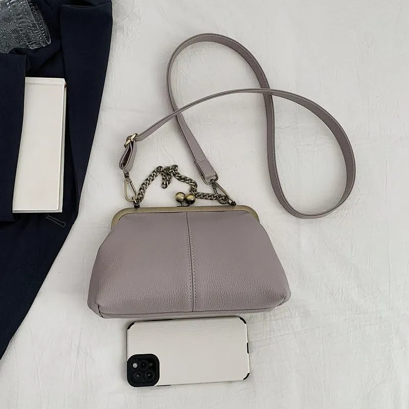 Kiss Lock Purses and Handbags for Women Kisslock Crossbody Bag Faux Leather Clutch Purse Trendy Evening Bag