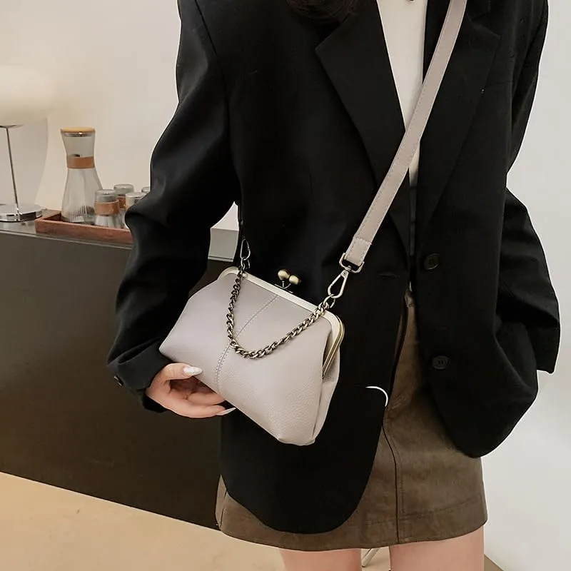 Kiss Lock Purses and Handbags for Women Kisslock Crossbody Bag Faux Leather Clutch Purse Trendy Evening Bag