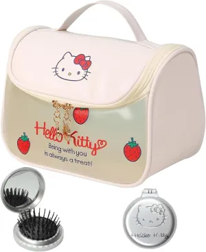 Kitty Travel Cosmetic Bag with Air Cushion Comb, Large Capacity Cosmetic Pouch Case Makeup Bag with Zipper, PVC Toiletry Bag Makeup Accessories Organizer, Foldable Storage Bags Makeup Pouch for Women
