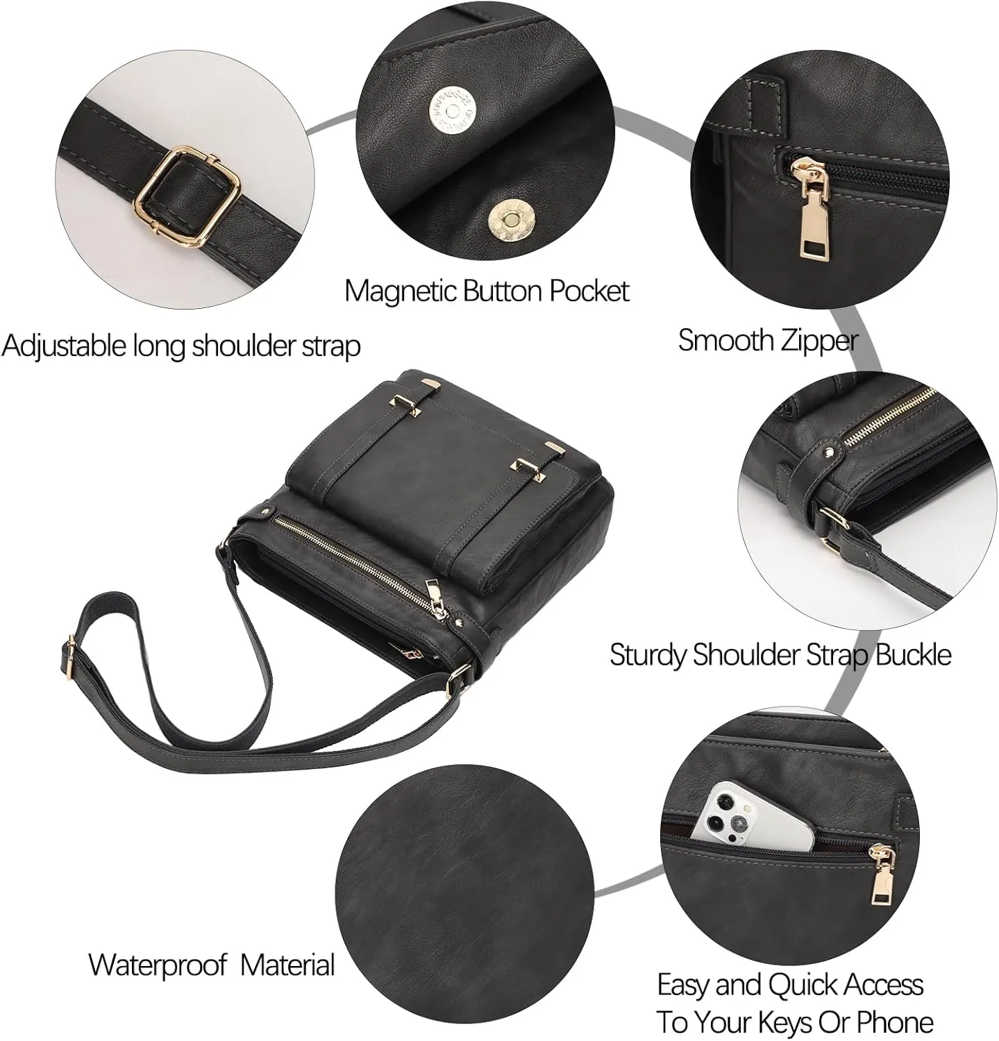 KL928 Crossbody Bags for Women Soft FAUX Leather Wallet Purses Adjustable Strap Medium Shoulder Handbags