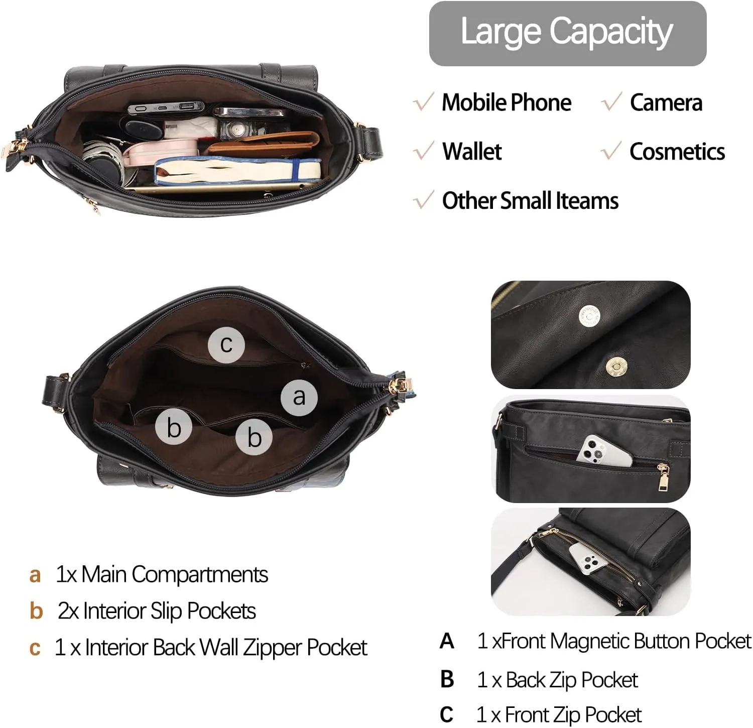 KL928 Crossbody Bags for Women Soft FAUX Leather Wallet Purses Adjustable Strap Medium Shoulder Handbags