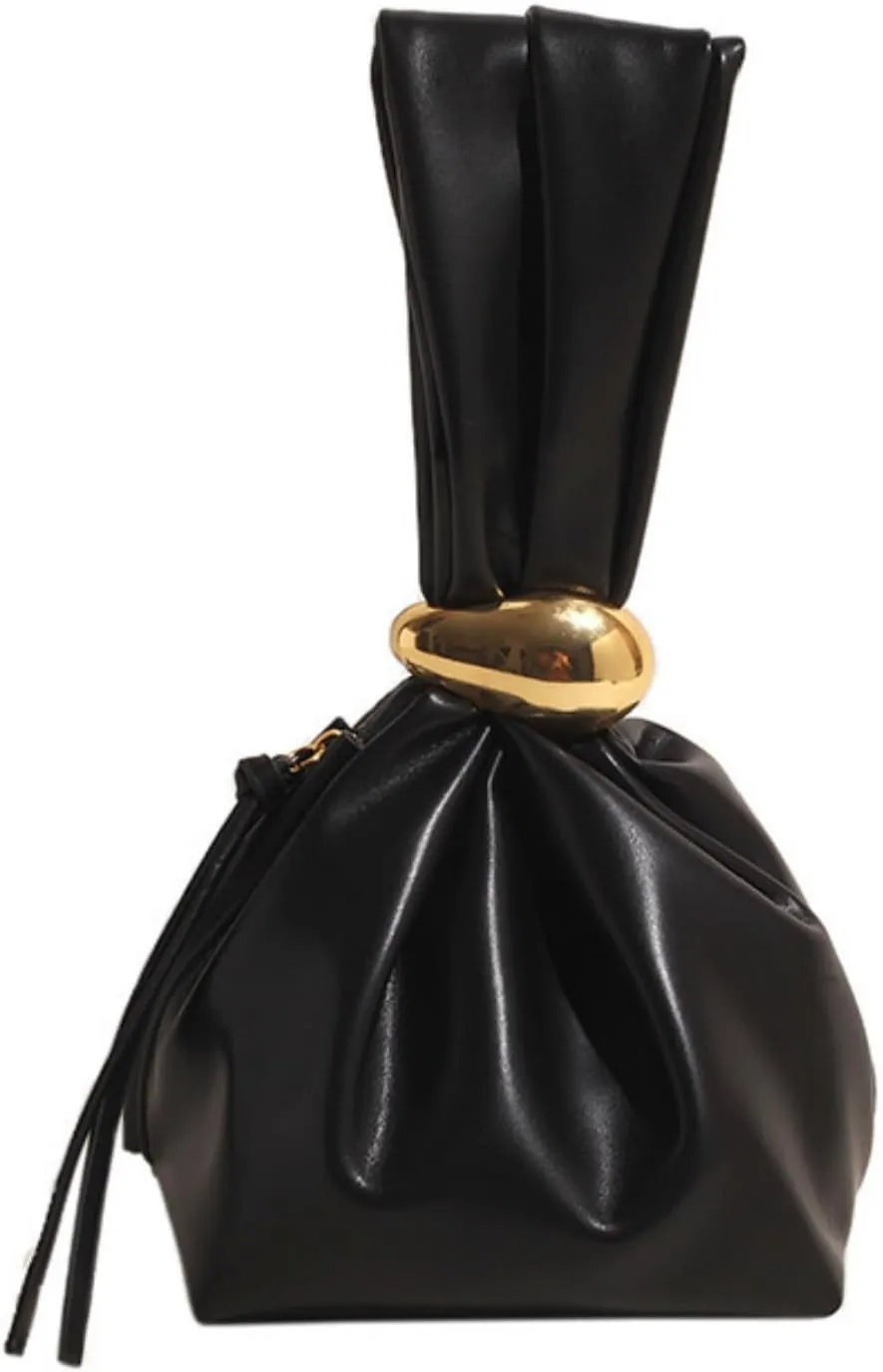 Knot Clutch Purse for Women, Vegan Leather Wristlet, Black & Brown Mini Tote, Stylish Party & Evening Bags, Valentine’s Gift