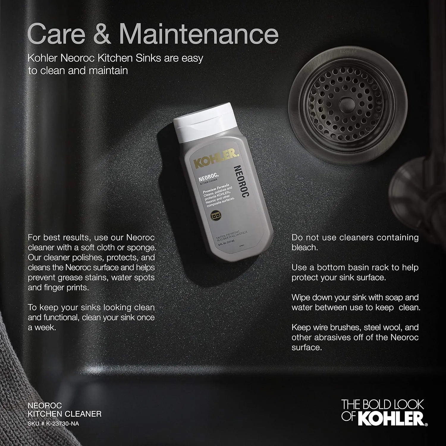 KOHLER K-28000-CM2 Cairn 27.5" Neoroc Composite Undermount Single-Bowl Kitchen Sink, Composite Kitchen Sink with Sink Rack, Matte Brown