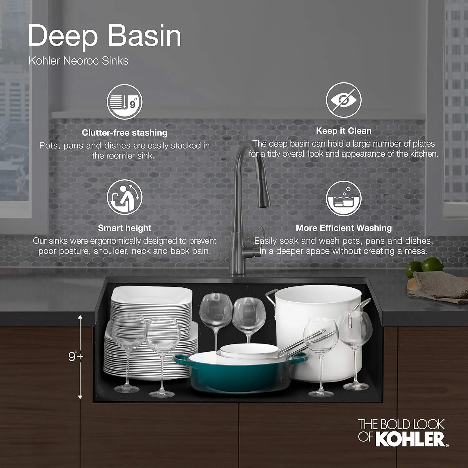KOHLER K-28000-CM2 Cairn 27.5" Neoroc Composite Undermount Single-Bowl Kitchen Sink, Composite Kitchen Sink with Sink Rack, Matte Brown