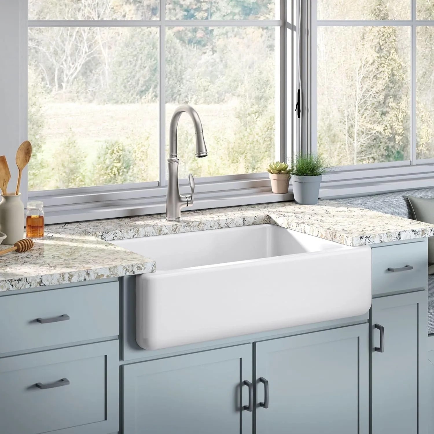 KOHLER K-5827-0 Whitehaven Farmhouse Self-Trimming Undermount Single-Bowl Sink with Tall Apron, White 9.63 x 21.56 x 32.69 inches