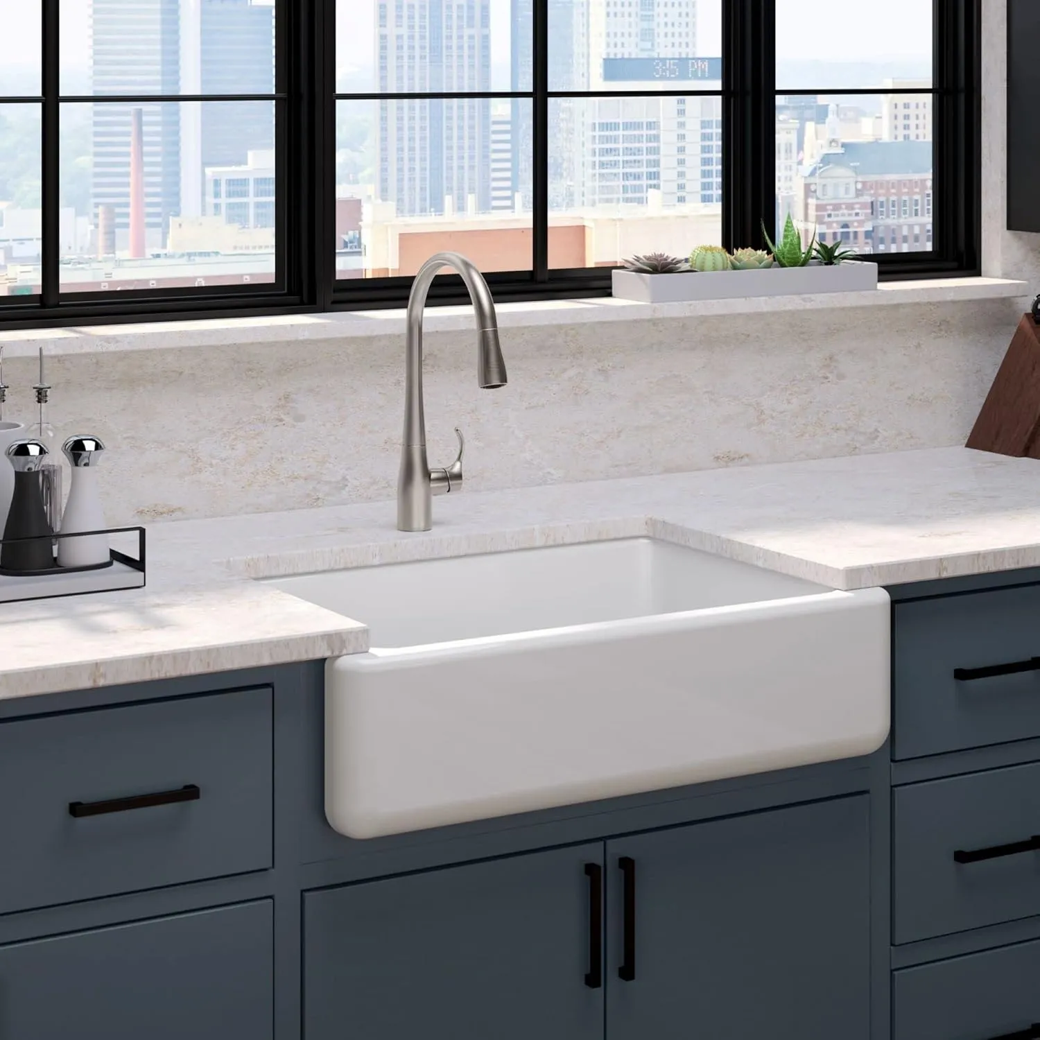 KOHLER K-5827-0 Whitehaven Farmhouse Self-Trimming Undermount Single-Bowl Sink with Tall Apron, White 9.63 x 21.56 x 32.69 inches